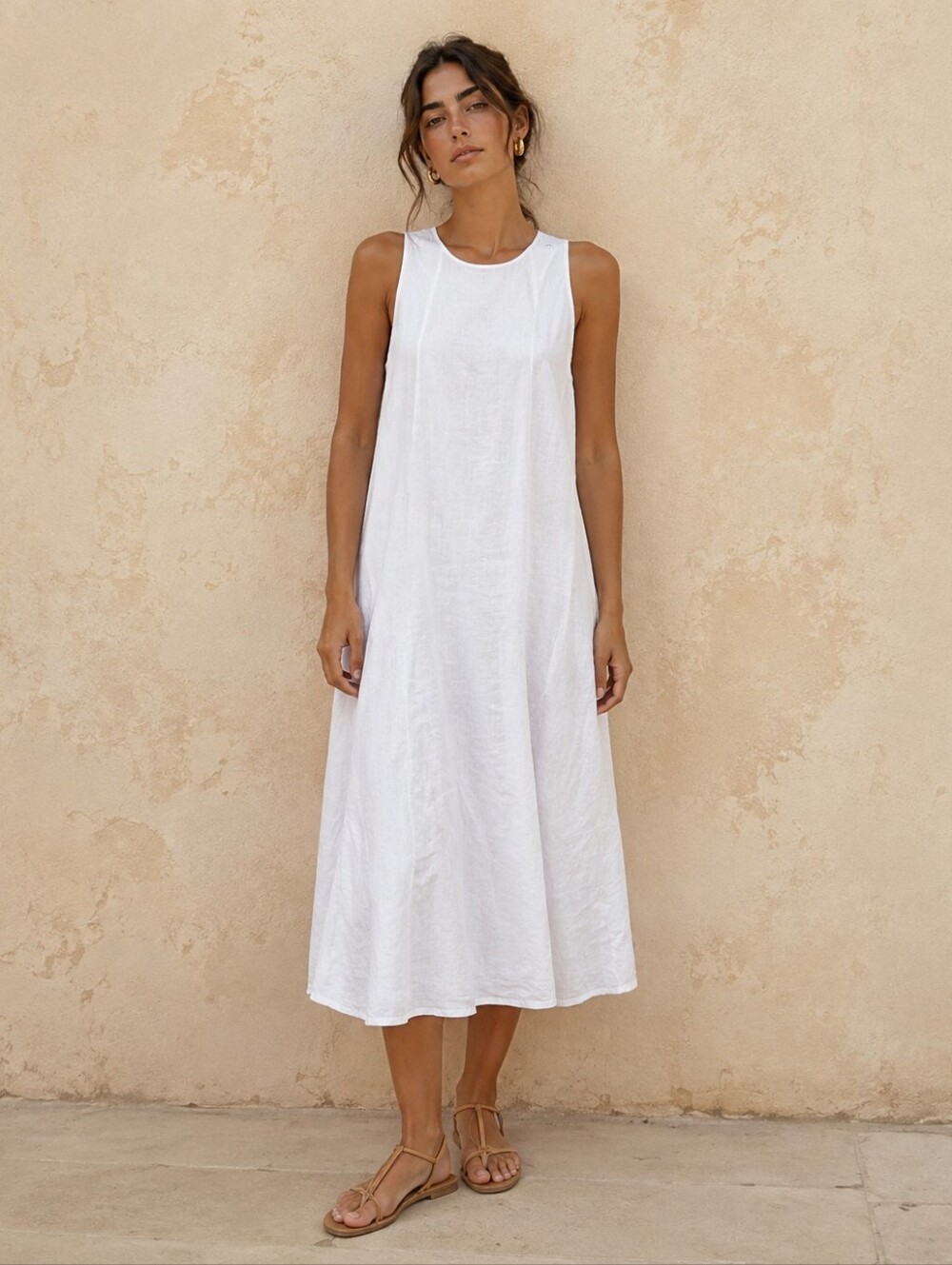 NWT Spighe Di Lino 100% Linen Dress Size L White Midi Made In Italy